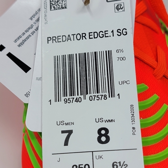 Adidas Predator Edge.1 SG Soccer Cleats Solar Red Green GW1016 Men’s Size 7 New - Picture 5 of 11
